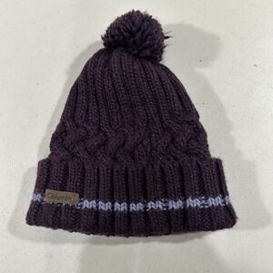Columbia Wool Blend Beanie Hat Unisex OS Purple Pompom Winter